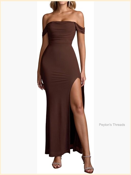 Dresses & Skirts - Off Shoulder Corset Maxi Dress with High Slit Ruched Bodycon
